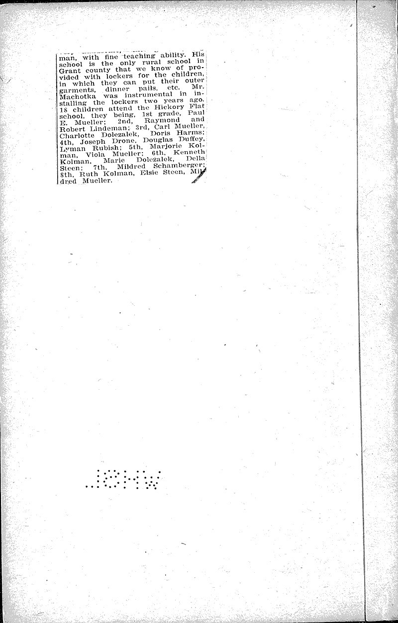 The school on Hickory Flat Newspaper Article/Clipping Wisconsin