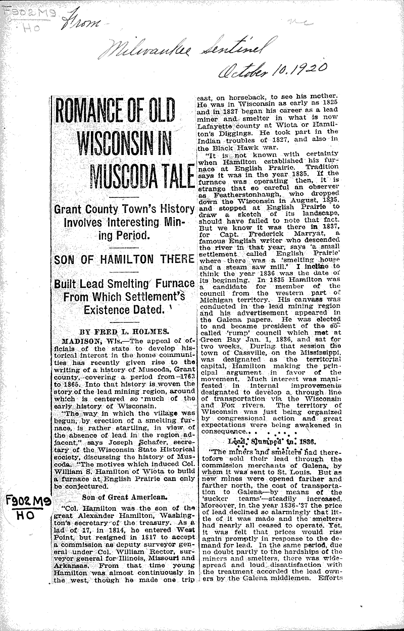 Romance Wisconsin in Muscoda tale Newspaper Article/Clipping Wisconsin Historical Society