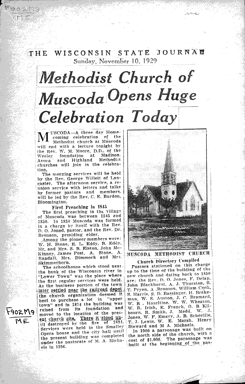  Source: Wisconsin State Journal Topics: Church History Date: 1929-11-10