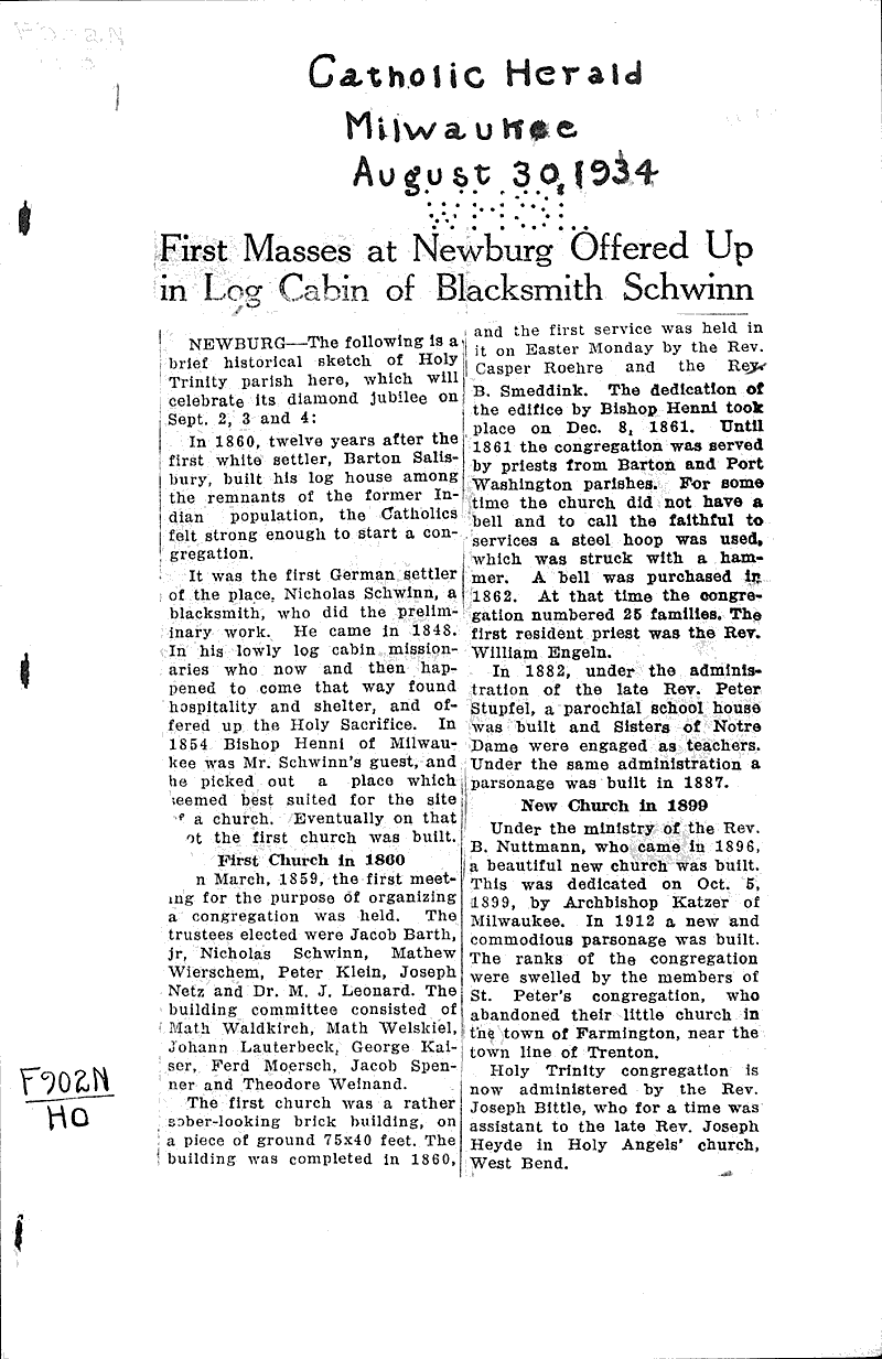  Source: Catholic Herald Topics: Church History Date: 1934-08-30