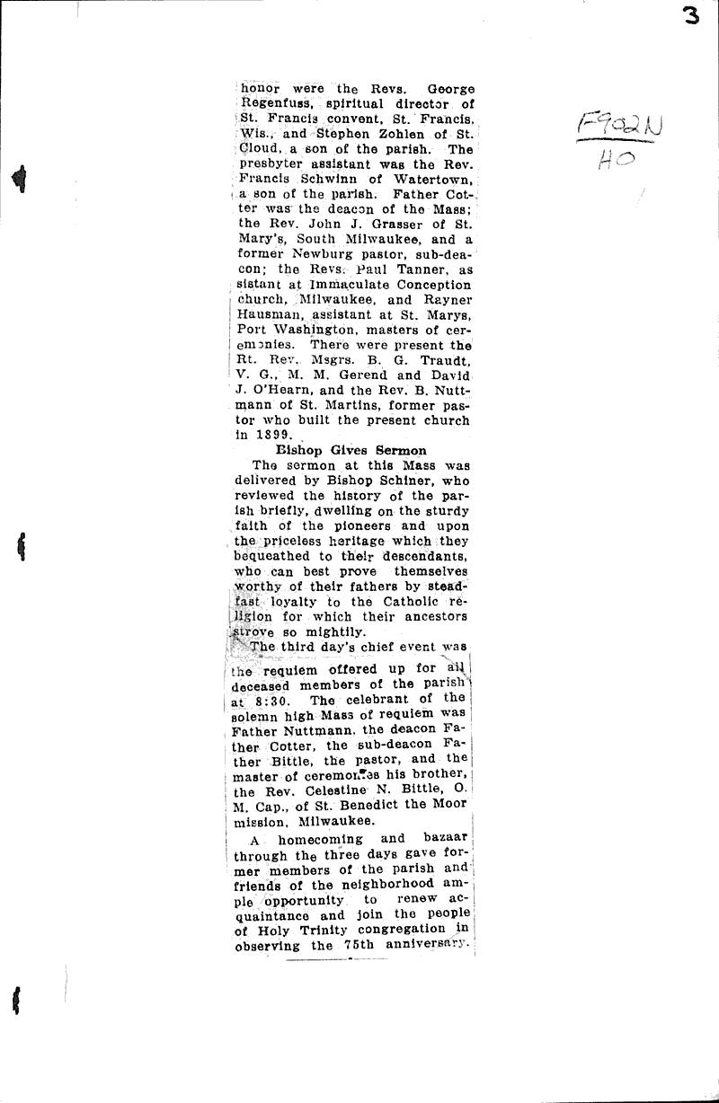 Bishop Schinner is celebrant at Newburg jubilee Source: Catholic Herald Topics: Church History Date: 1934-09-06