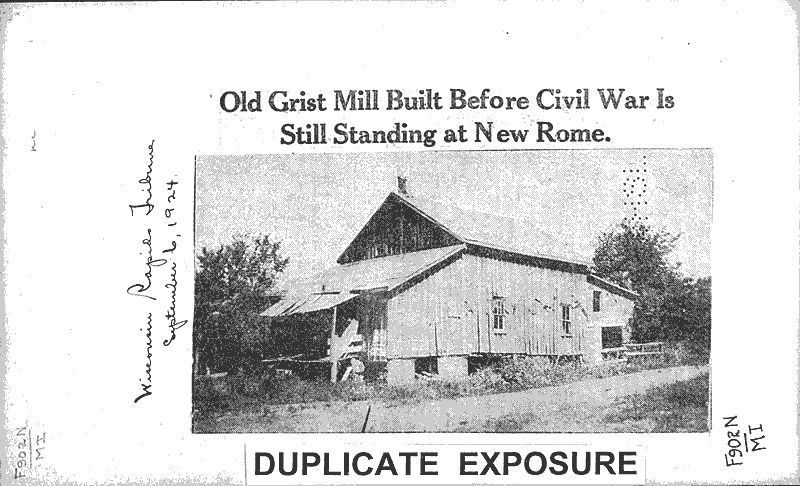Old grist mill built before Civil War is still standing at New Rome Source: Wisconsin Rapids Tribune Topics: Architecture Date: 1924-09-06
