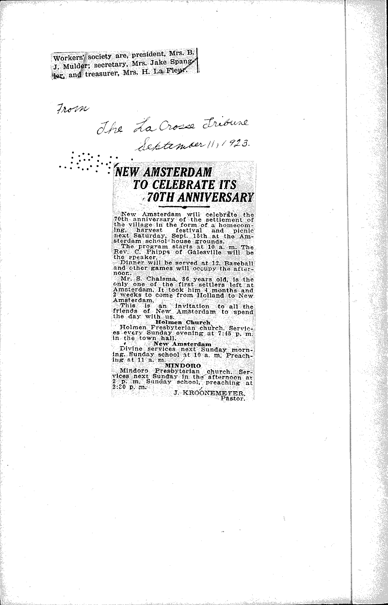  Source: La Crosse Tribune Topics: Church History Date: 1920-10-19