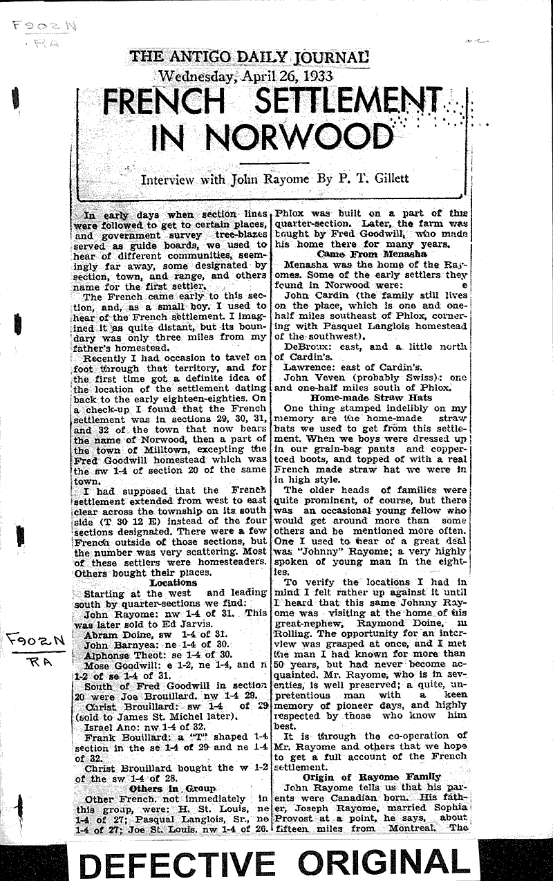  Source: Antigo Daily Journal Topics: Immigrants Date: 1933-04-26