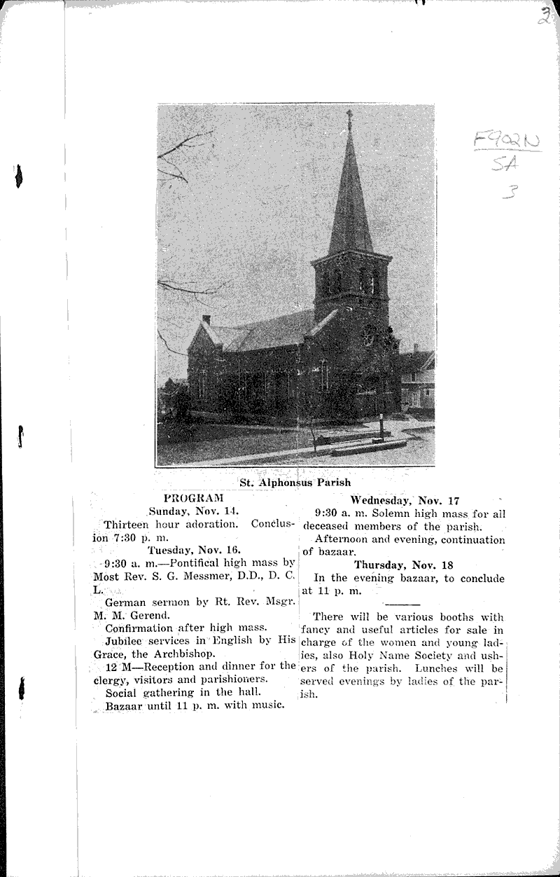 Diamond jubilee of St. Alphonsus Parish Source: Burlington Free Press Topics: Church History Date: 1926-11-13
