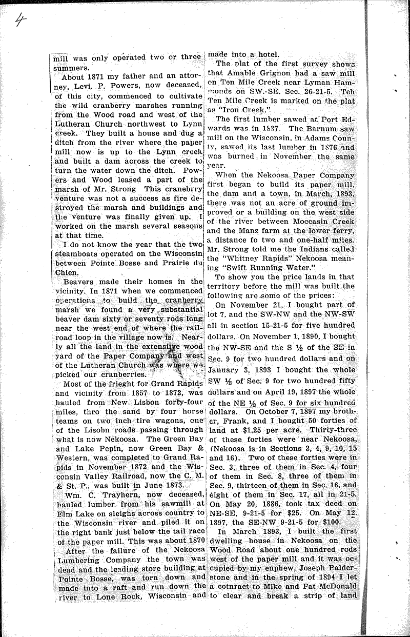 Nekoosa history Newspaper Article/Clipping Wisconsin Historical Society