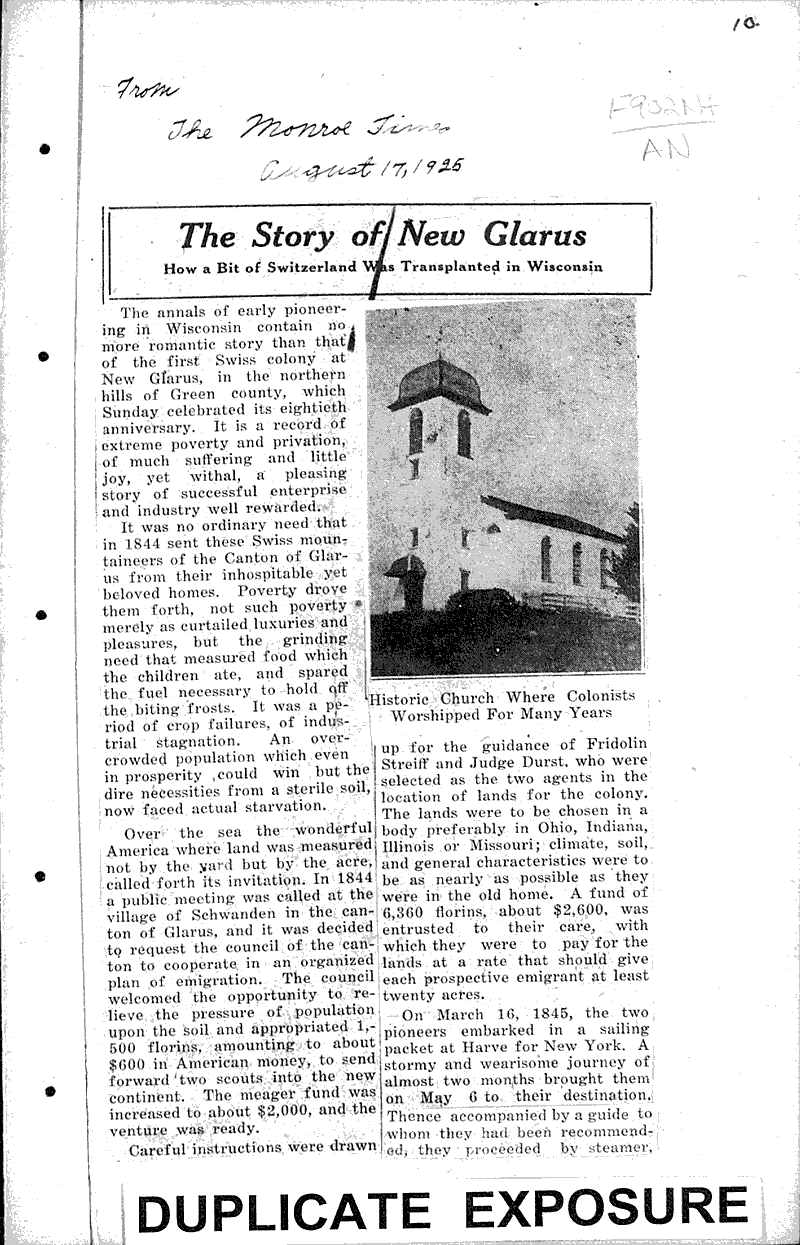 They story of New Glarus Newspaper Article/Clipping Wisconsin