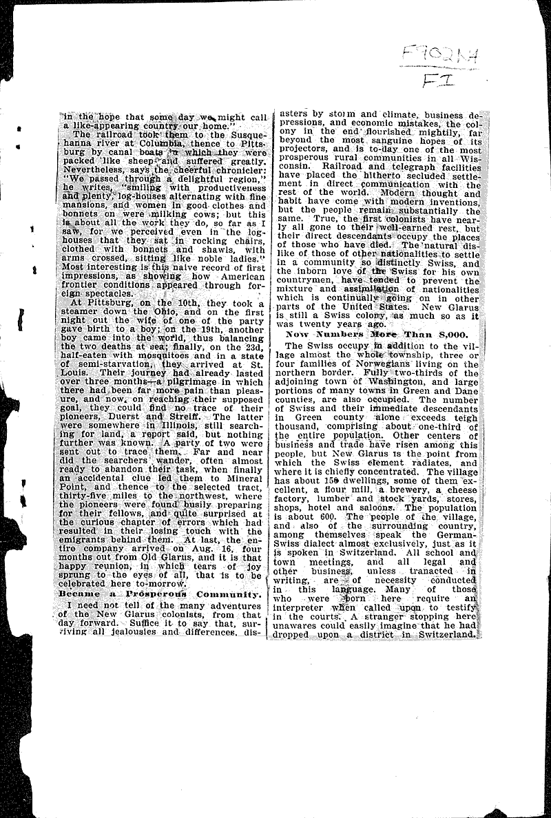 The fiftieth anniversary of the swiis colony of New Glarus, Wis