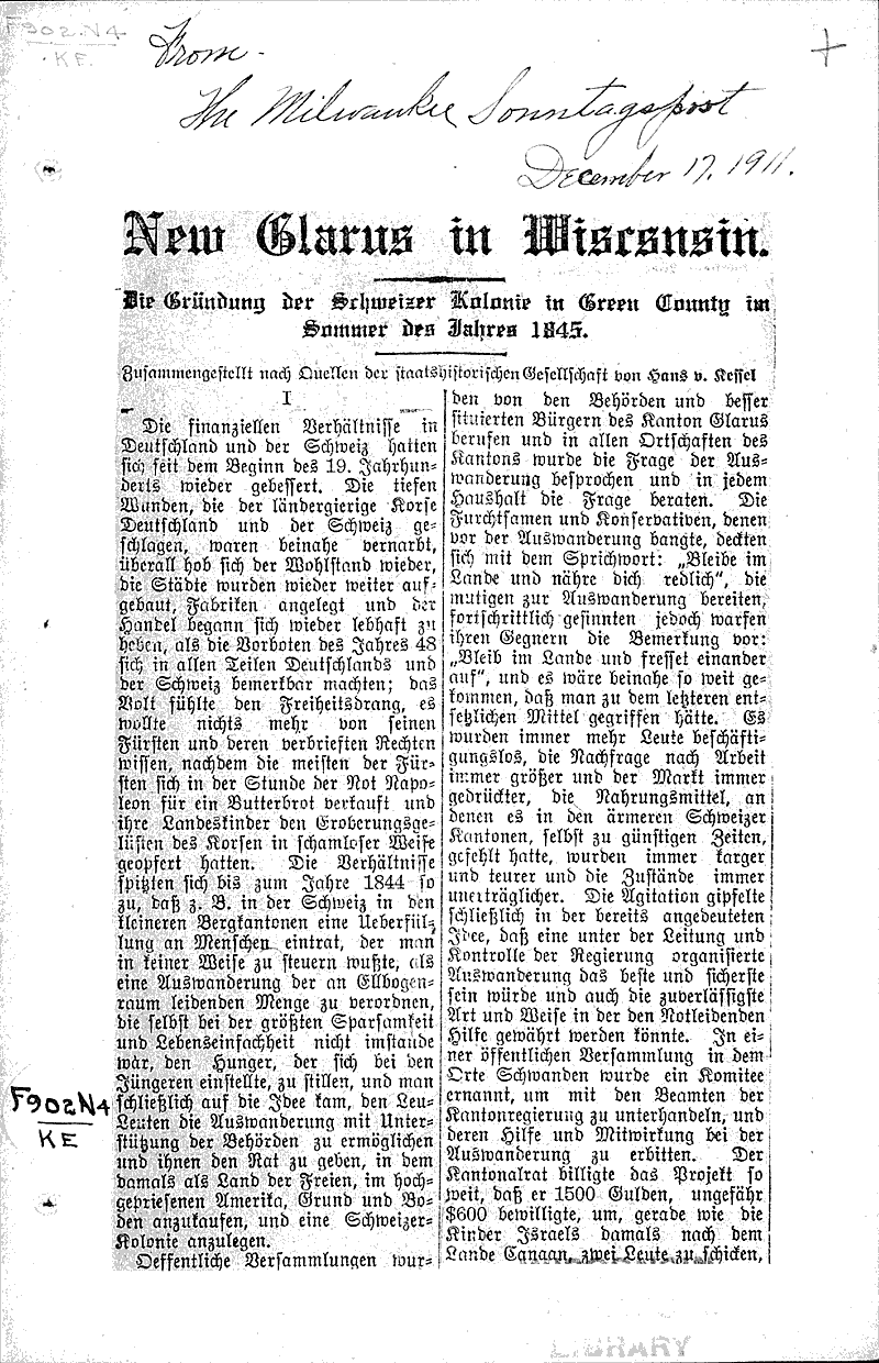  Source: Milwaukee Sonntagspost Topics: Immigrants Date: 1911-12-17