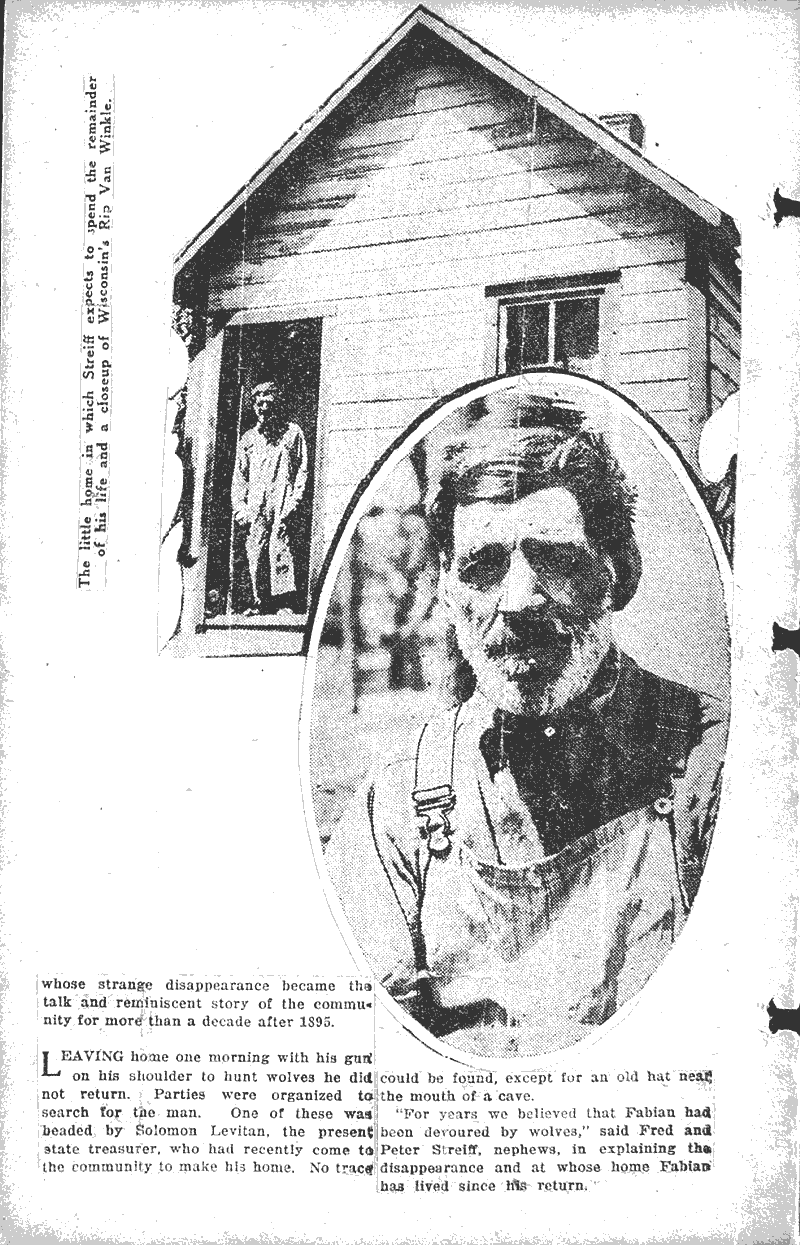 Rip Van Winkle in real life Newspaper Article/Clipping Wisconsin
