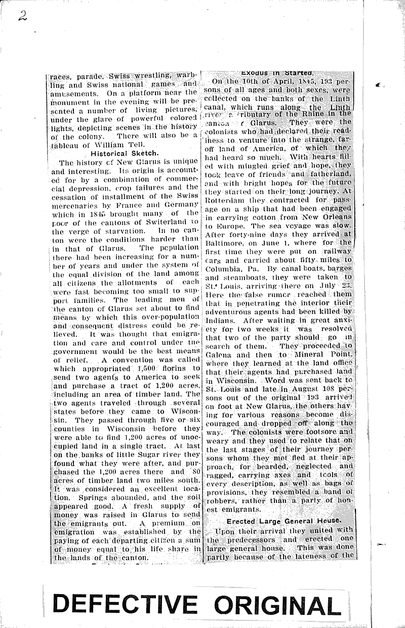 Swiss colony at New Glarus tomorrow celebrates its seventieth