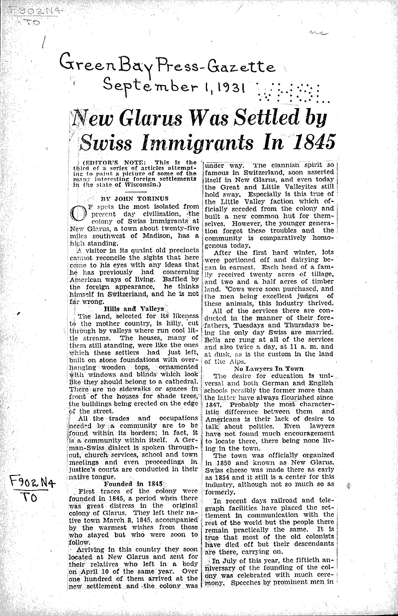  Source: Green Bay Press Gazette Topics: Immigrants Date: 1931-09-01