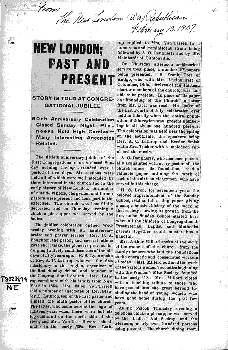  Source: New London Republican Topics: Church History Date: 1907-02-13