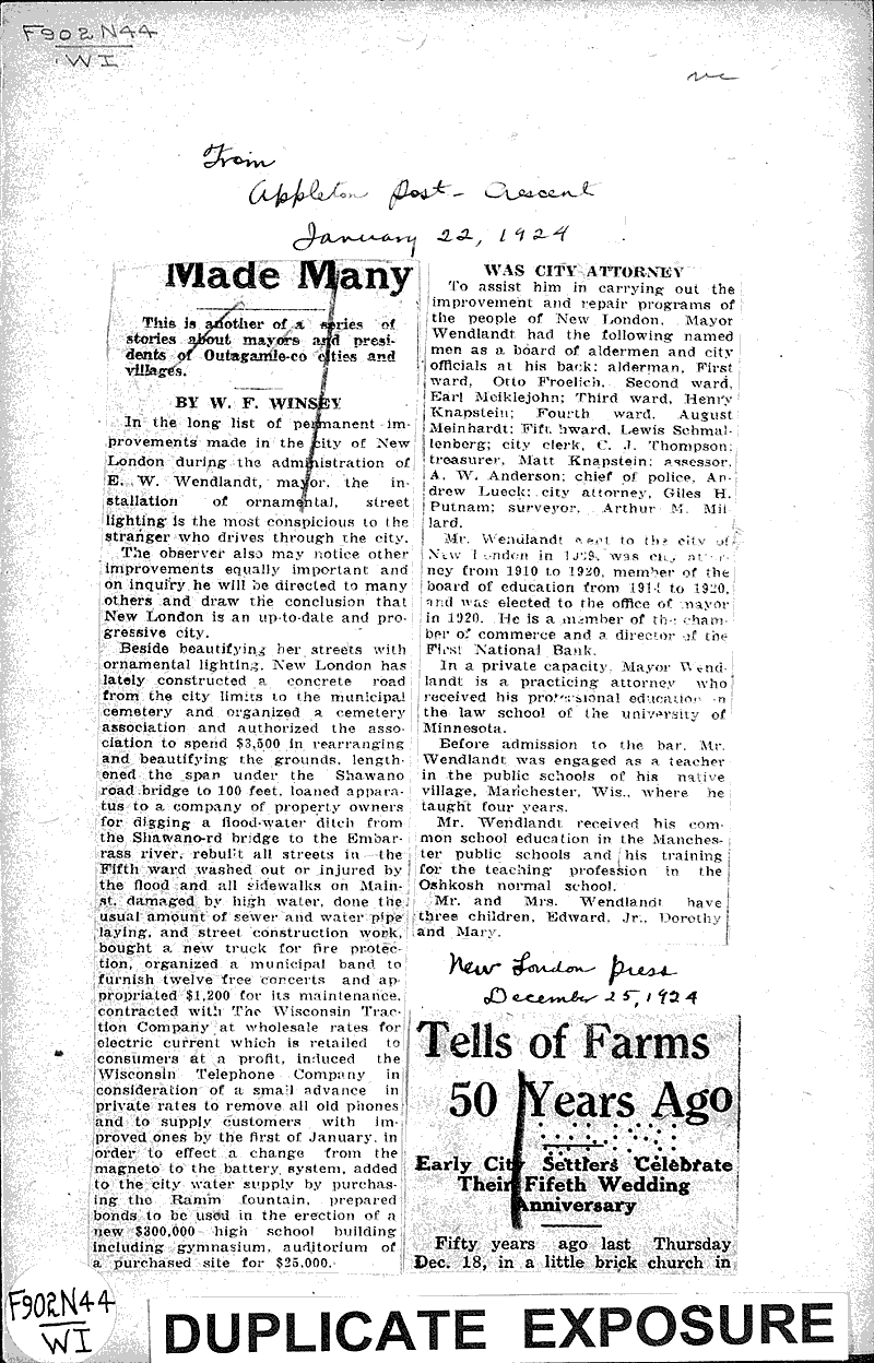 Tells of farms 50 years ago Newspaper Article/Clipping Wisconsin