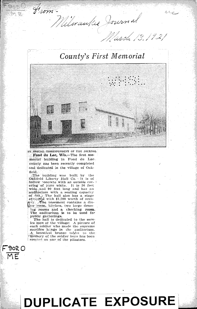 Source: Milwaukee Journal Topics: Architecture Date: 1921-03-13