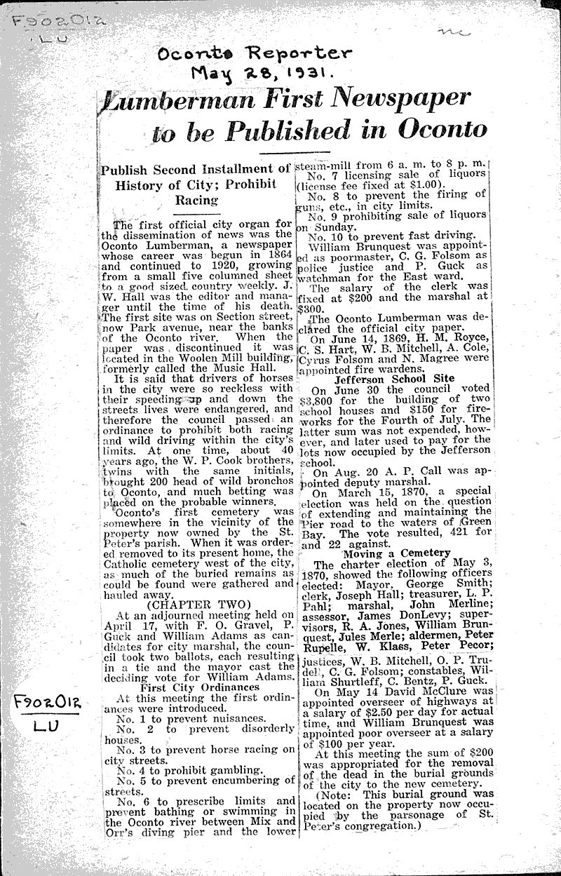  Source: Oconto Reporter Date: 1931-05-28