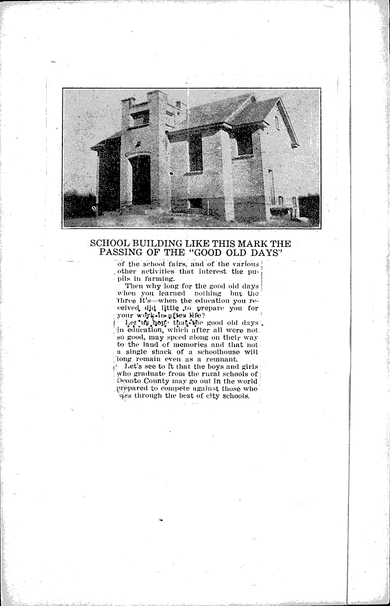 One of Oconto County's chief assets are its rural schools Newspaper