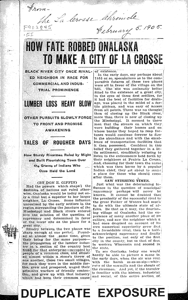 How fate robbed Onalaska to make a city of La Crosse Newspaper