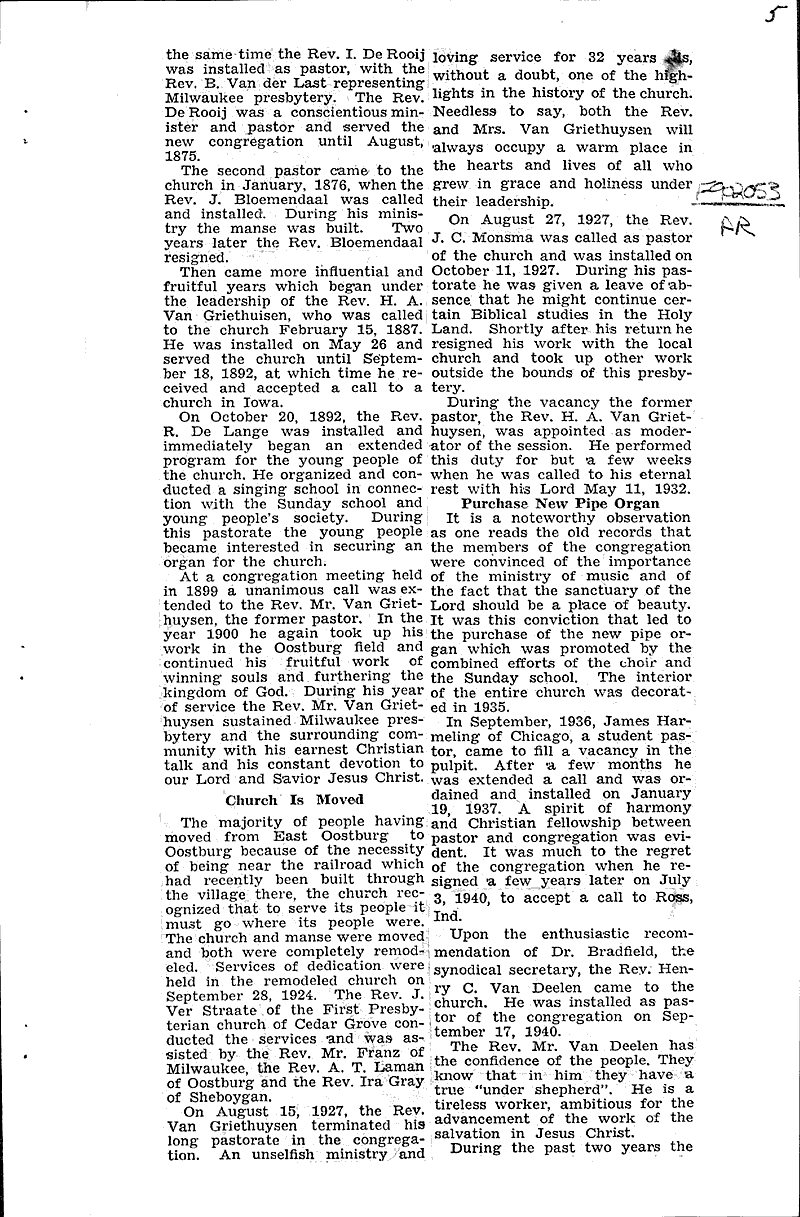 Oostburg church to fete founding Newspaper Article/Clipping