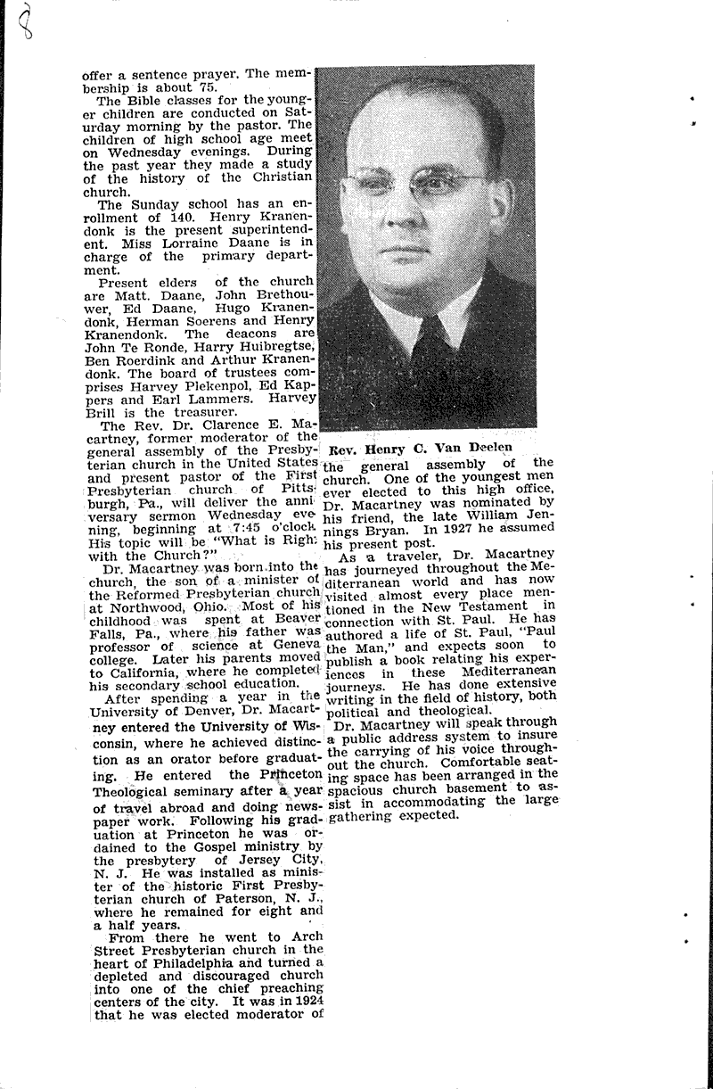 Oostburg church to fete founding Newspaper Article/Clipping