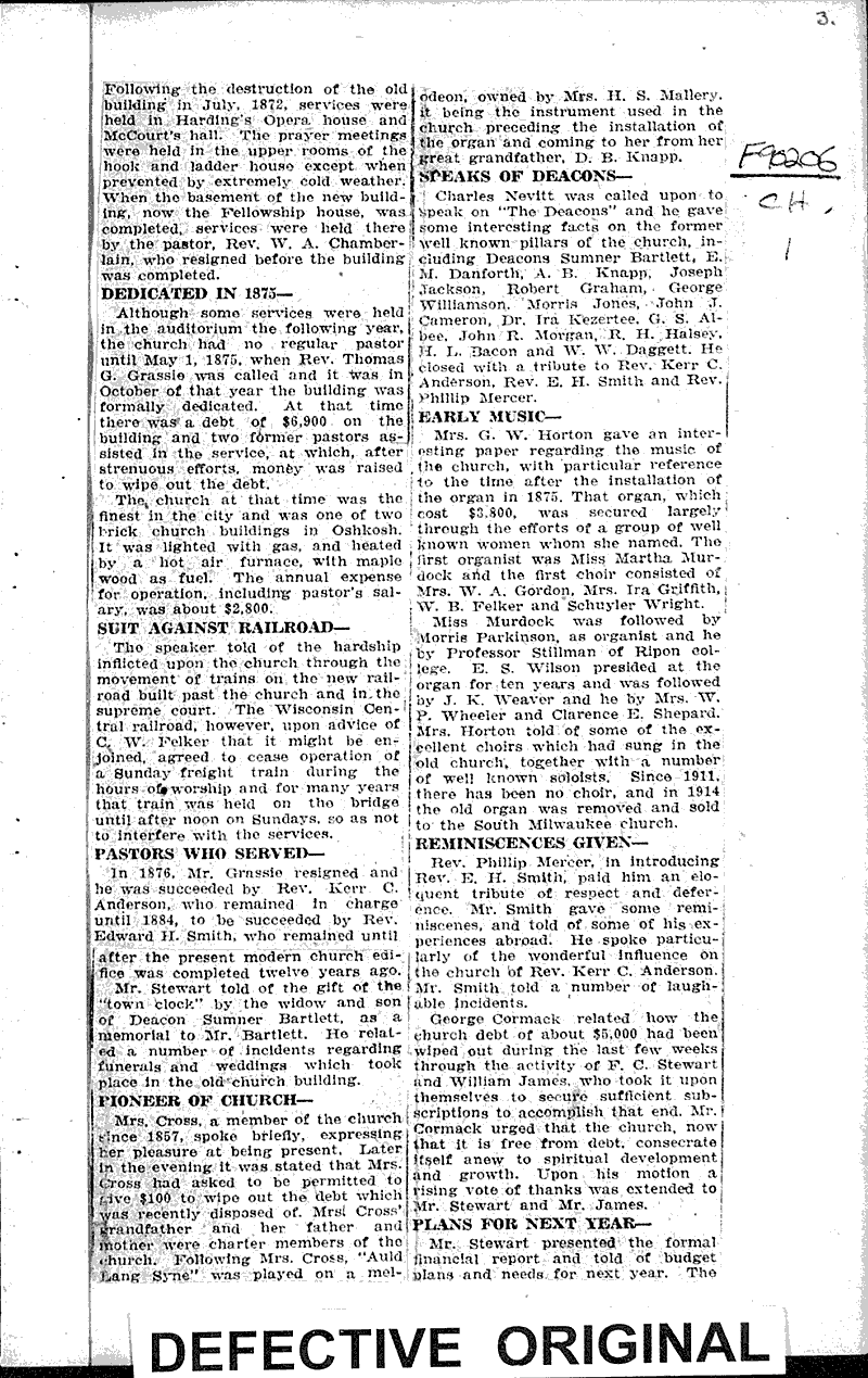  Source: Milwaukee Sunday Journal Topics: Church History Date: 1923-01-14
