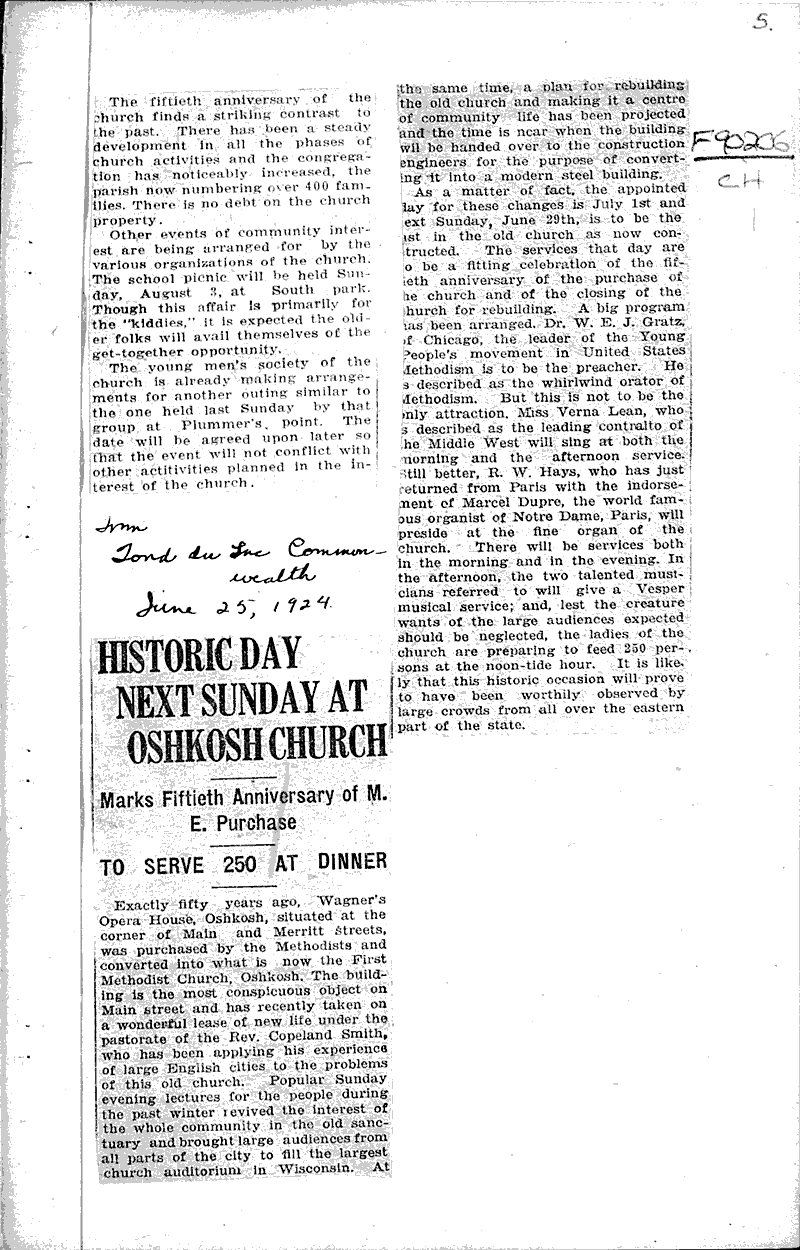  Source: Milwaukee Sunday Journal Topics: Church History Date: 1923-01-14