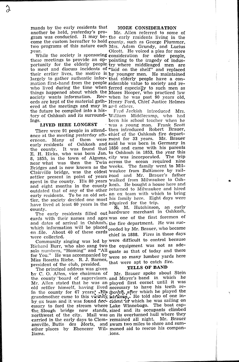 Old settlers to meet at Oshkosh museum Sunday Newspaper Article