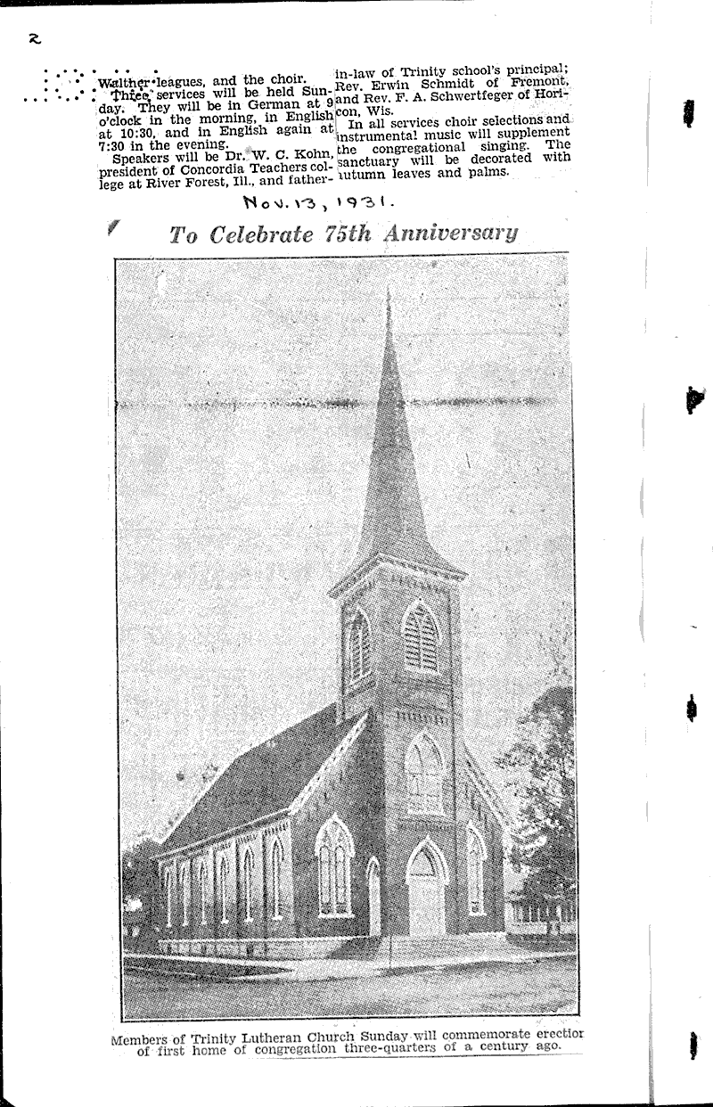 Oshkosh church to celebrate its 75th anniversary Newspaper Article