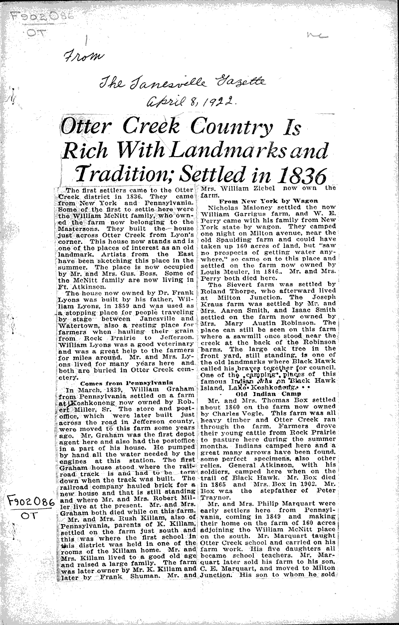 Otter Creek country is rich with landmarks and tradition; settled in