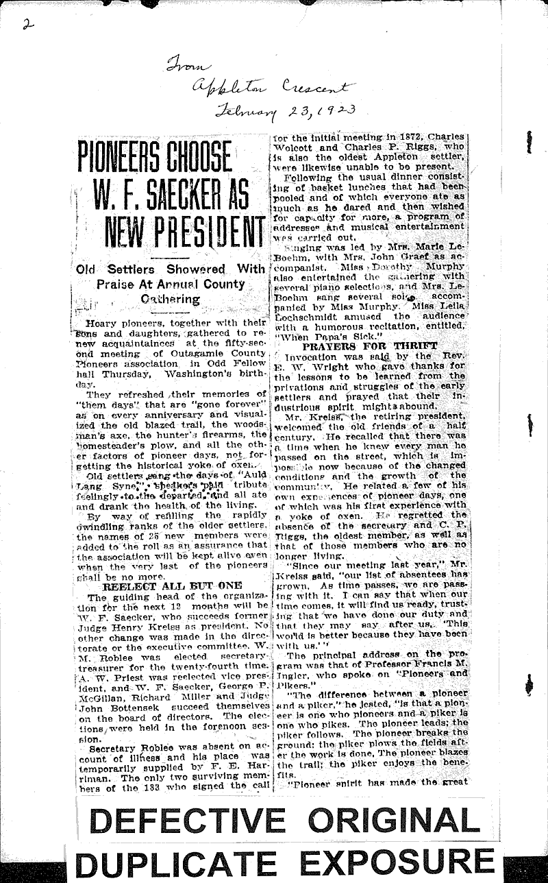 Pioneers plan big doings for fiftieth feast Newspaper Article