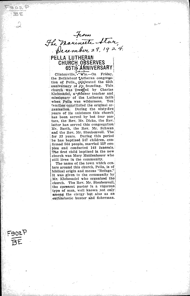  Source: Marinette Eagle-Star Topics: Church History Date: 1924-12-29