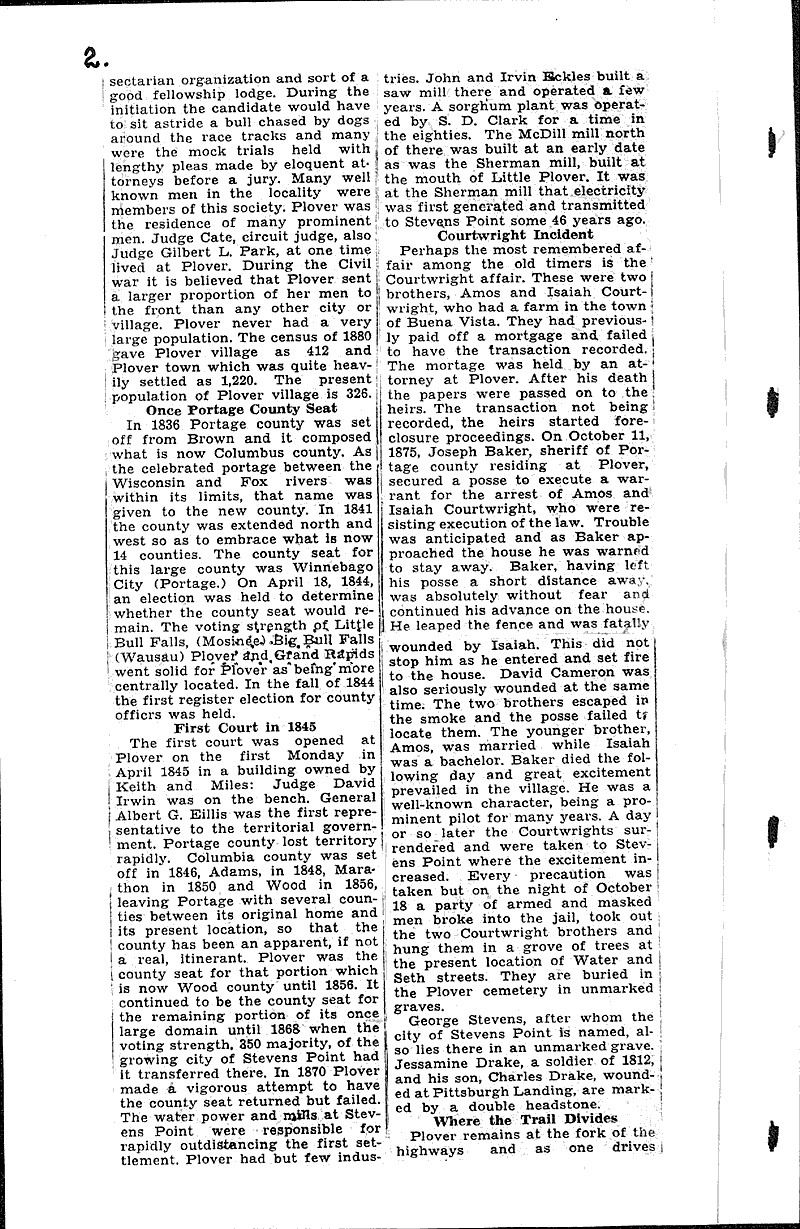 Early days and happenings at Plover Village recalled Newspaper