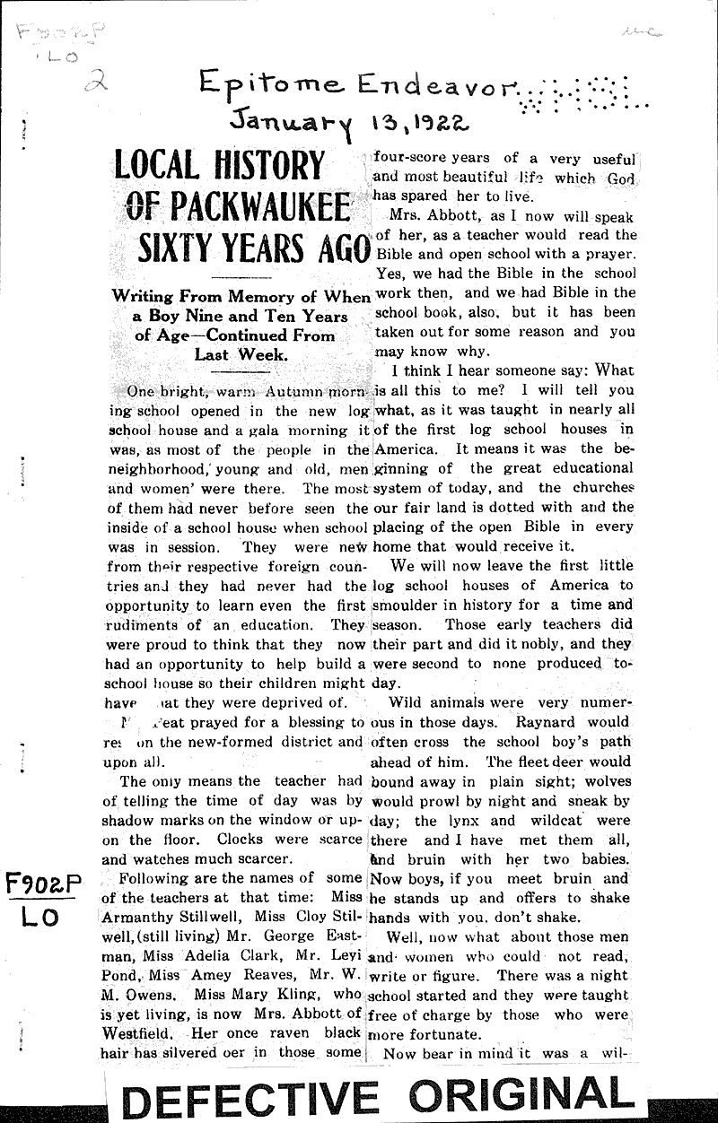  Source: Marquette County Epitome Date: 1922-01-13