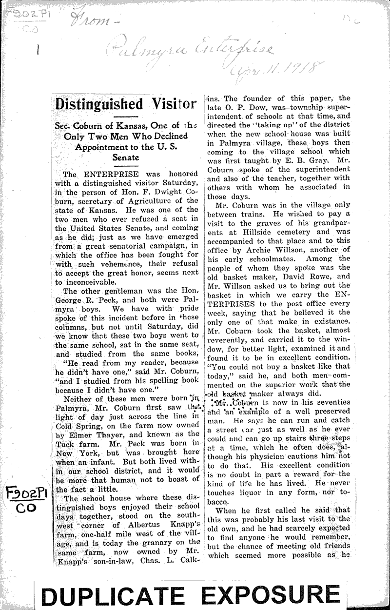 Distinguished visitor Newspaper Article/Clipping Wisconsin