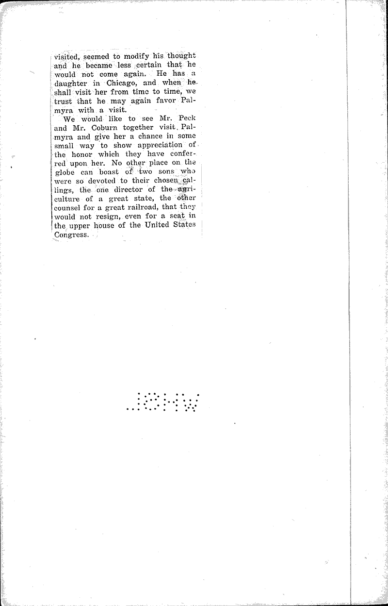 Distinguished visitor Newspaper Article/Clipping Wisconsin