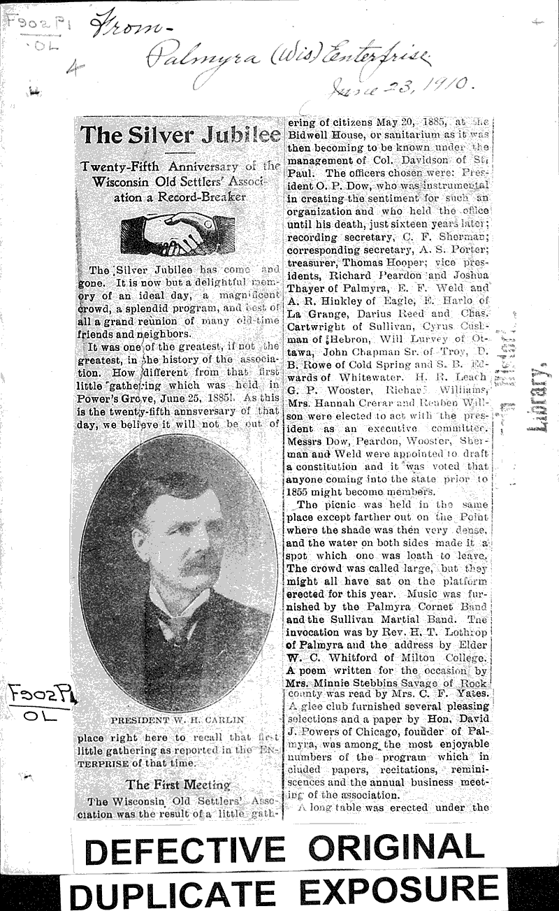 Old settlers' meet Newspaper Article/Clipping Wisconsin Historical Society