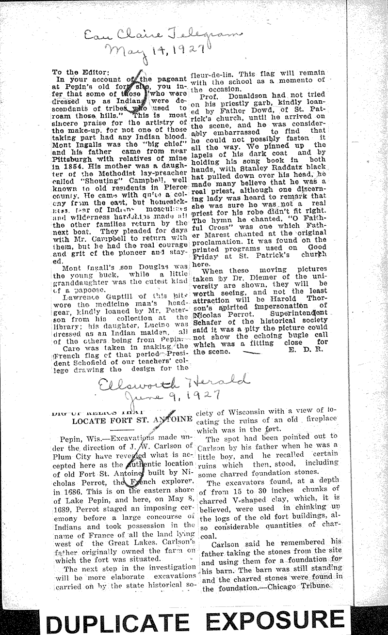 State attention to pilgramage to Lake Pepin Newspaper Article