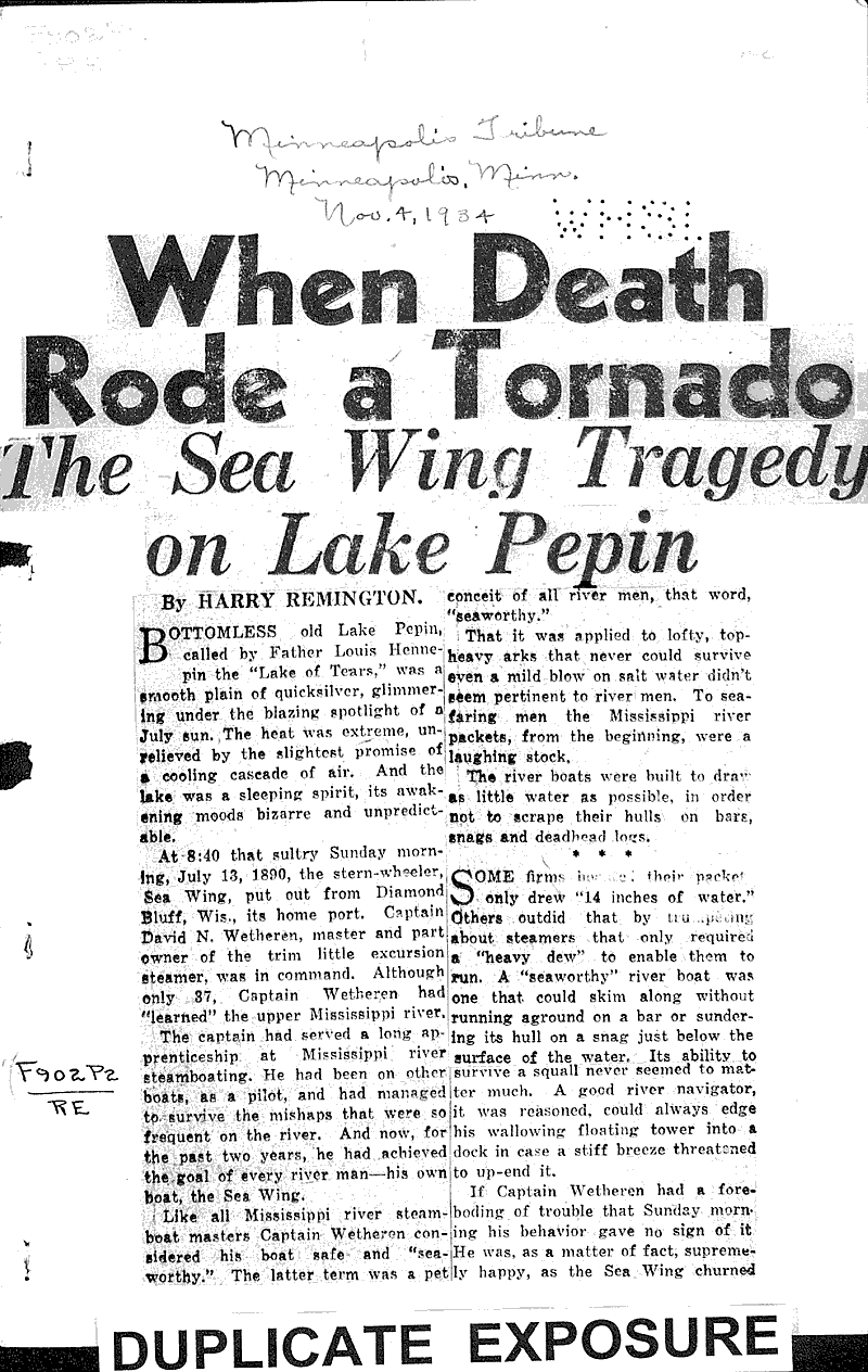 When death rode a tornado The sea wing tragedy on Lake Pepin