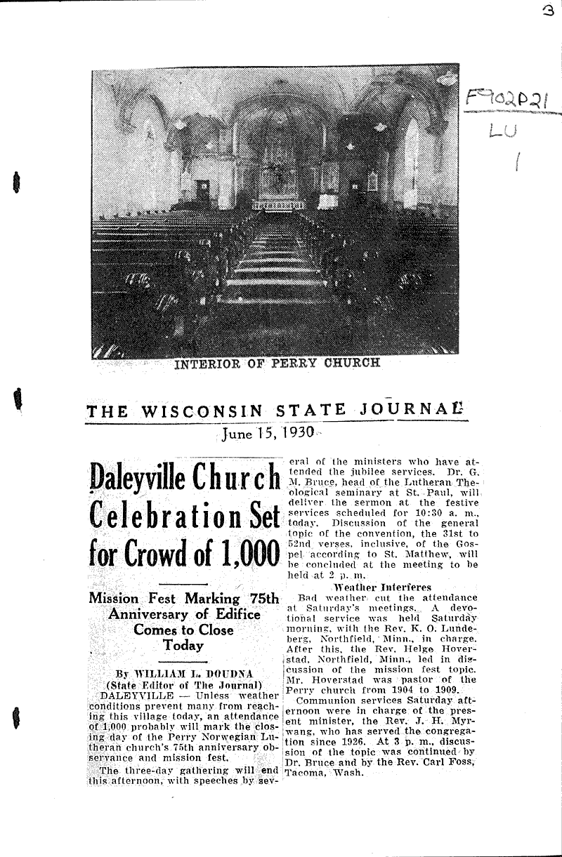  Source: Fennimore Times Topics: Church History Date: 1930-06-04