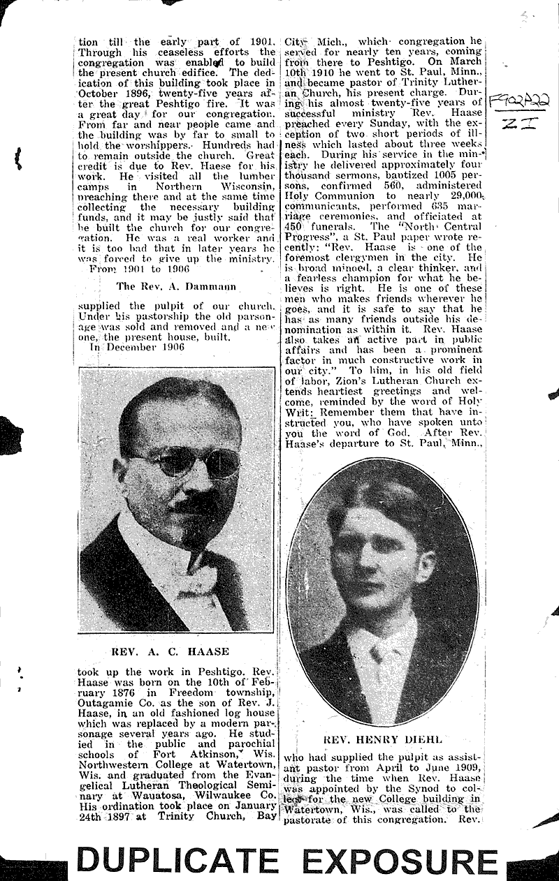 History of Zion's Evangelical Lutheran Church, Peshtigo, Wis