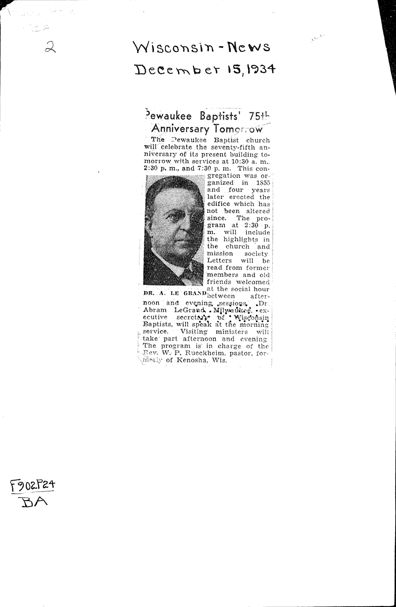  Source: Hartland News Topics: Church History Date: 1929-12-12