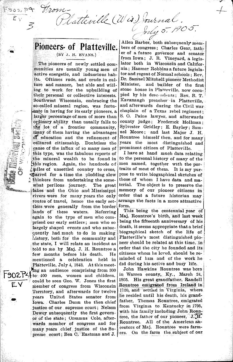  Source: Platteville Journal Topics: Immigrants Date: 1905-07-05
