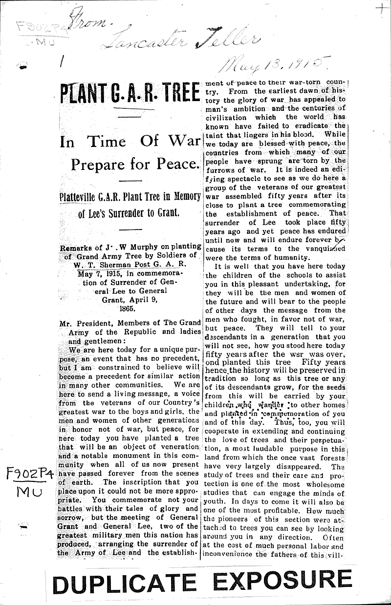  Source: Lancaster Teller Topics: Social and Political Movements Date: 1915-05-13