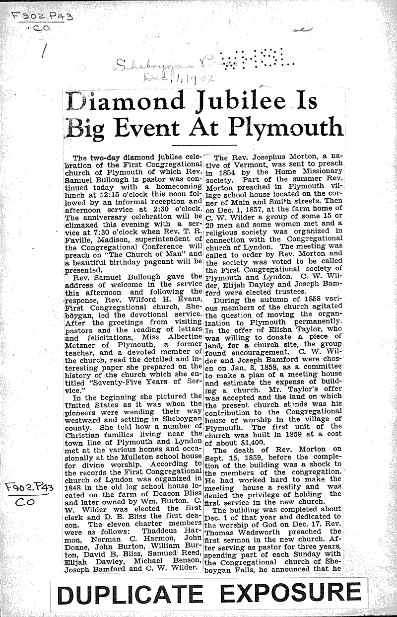  Source: Sheboygan Press Topics: Church History Date: 1932-12-01