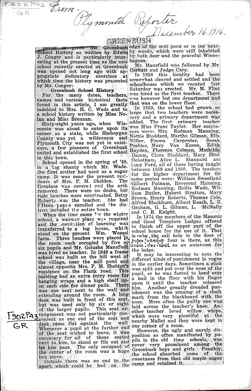  Source: Plymouth Reporter Topics: Education Date: 1916-12-16