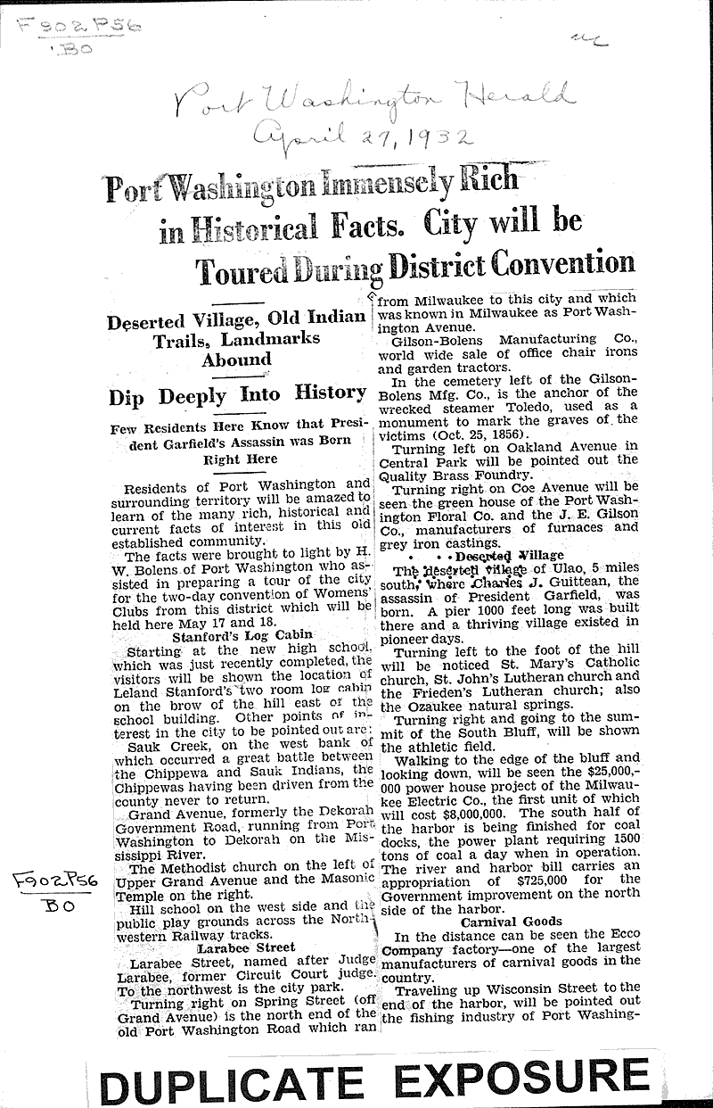  Source: Port Washington Herald Date: 1932-04-27
