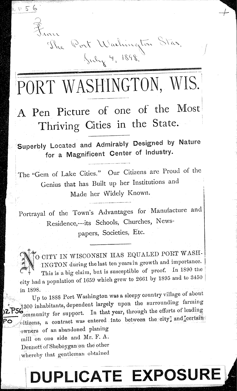  Source: Port Washington Star Date: 1898-07-04