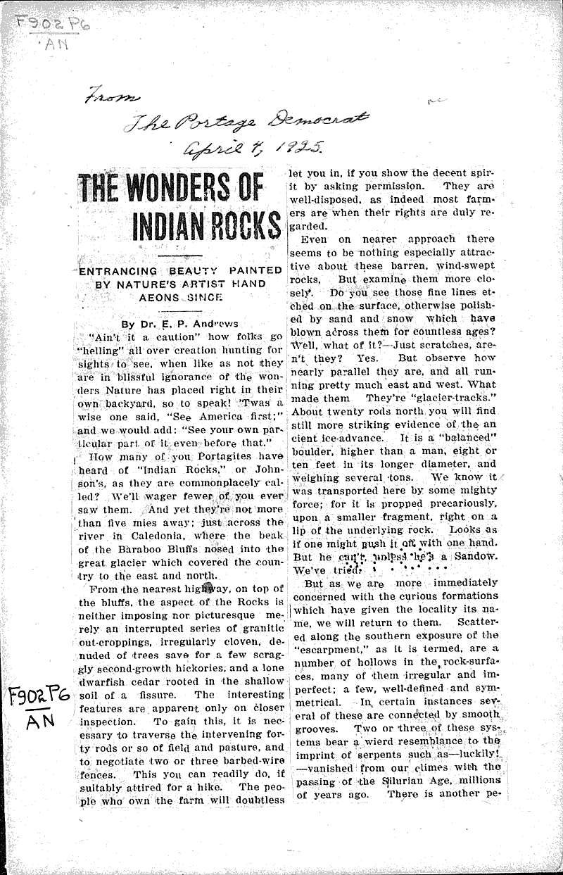  Source: Portage Democrat Topics: Indians and Native Peoples Date: 1925-04-04