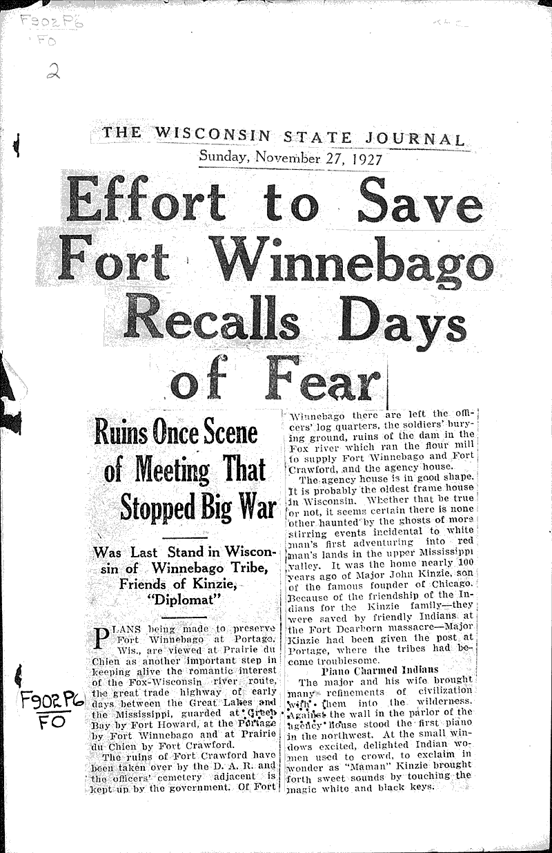  Source: Wisconsin State Journal Topics: Indians and Native Peoples Date: 1927-11-27