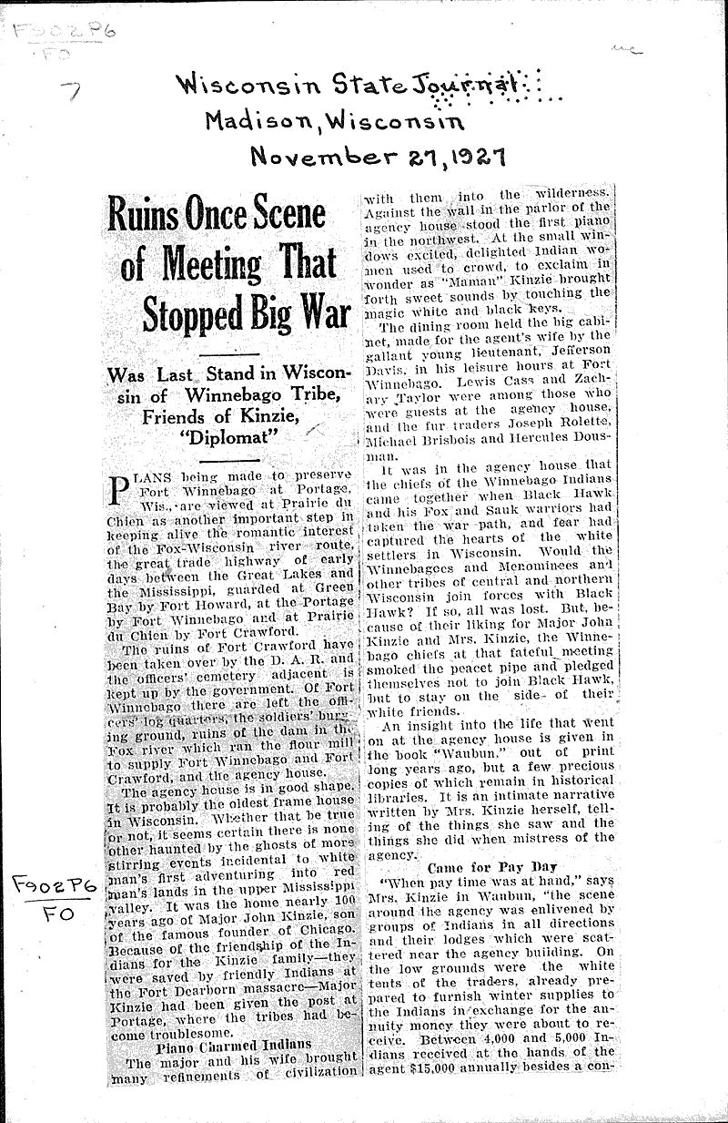  Source: Wisconsin State Journal Topics: Government and Politics Date: 1927-11-27